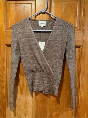 NWT pink rose wrap-front sweater size medium.